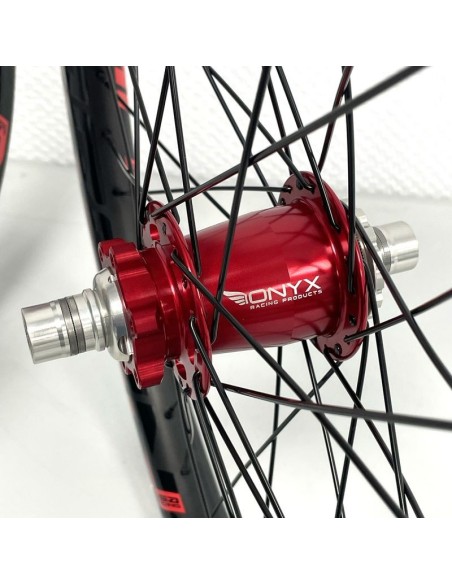 Roues IKON Carbon 406 - ONYX Helix 20 - Ultra ISO 10 Noir-Rouge