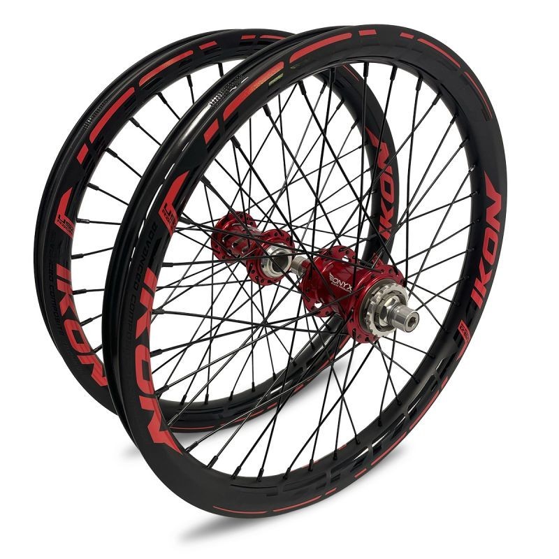 Roues IKON Carbon 406 - ONYX Helix 20 - Ultra ISO 10 Noir-Rouge