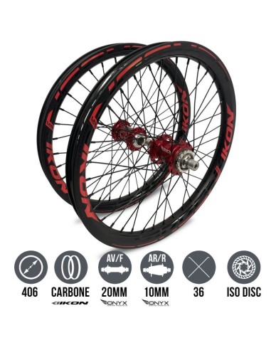 Roues IKON Carbon 406 - ONYX Helix 20 - Ultra ISO 10 Noir-Rouge