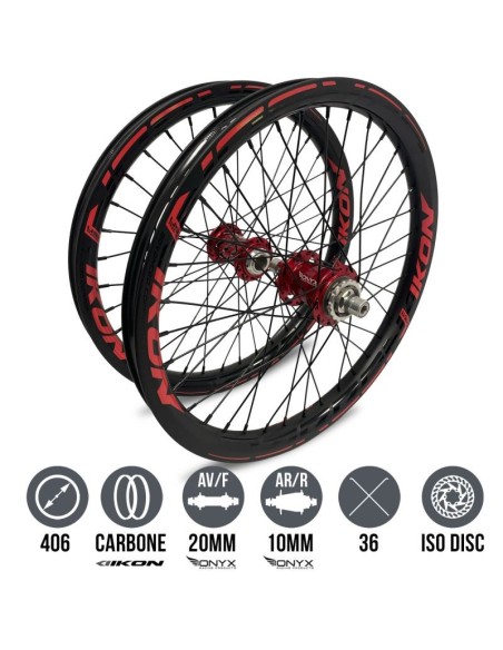 Roues IKON Carbon 406 - ONYX Helix 20 - Ultra ISO 10 Noir-Rouge