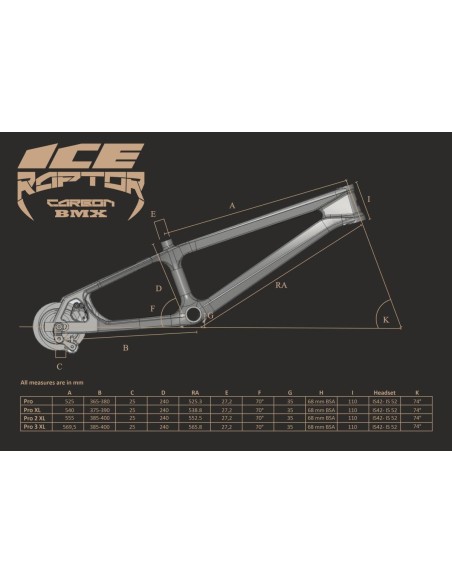 Cadre BMX carbone ICE RAPTOR Noir / Lime Citrik PRO