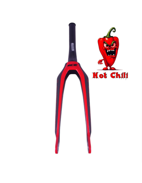 Fourche carbone ICE SWAT2.0 TAPERED 20" Axe Ø 20mm, Noire / Rouge Hot Chili