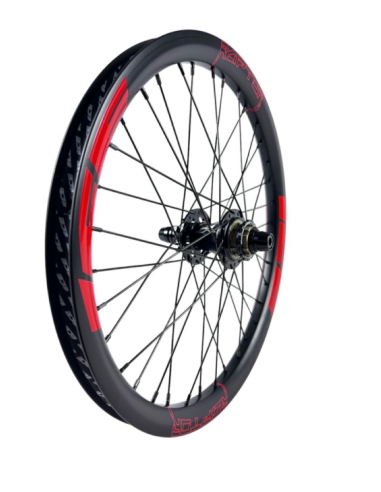 Roue arrière ICE RAPTOR 20'' Carbone Noire logo Rouge - Moyeu HACKER X 10-15