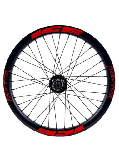 Roue arrière ICE RAPTOR 20'' Carbone Noire logo Rouge - Moyeu HACKER X 10-15