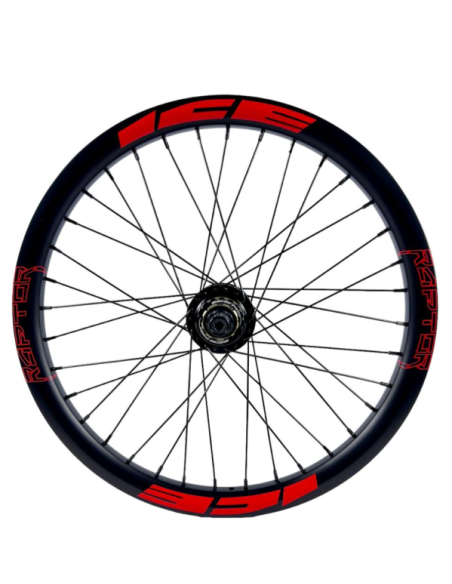 Roue arrière ICE RAPTOR 20'' Carbone Noire logo Rouge - Moyeu HACKER X 10-15