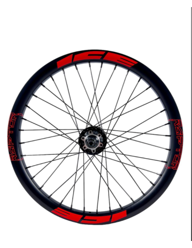 Roue arrière ICE RAPTOR 20'' Carbone Noire logo Rouge - Moyeu HACKER X 10-15