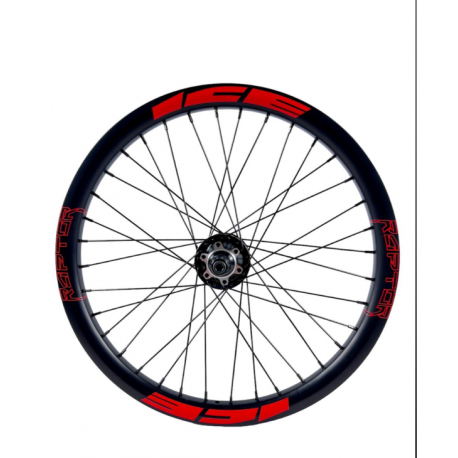 Roue arrière ICE RAPTOR 20'' Carbone Noire logo Rouge - Moyeu HACKER X 10-15