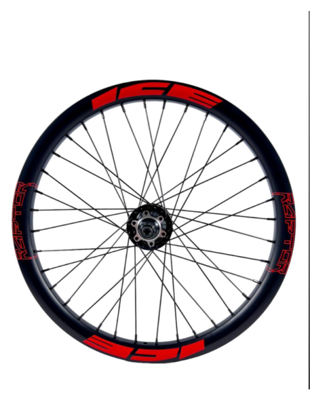 Roue arrière ICE RAPTOR 20'' Carbone Noire logo Rouge - Moyeu HACKER X 10-15