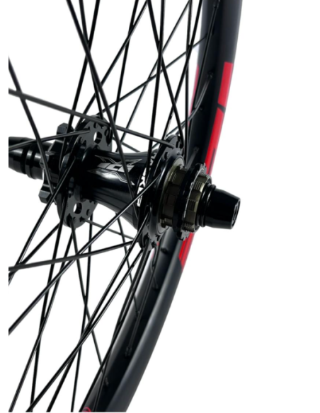 Roue arrière ICE RAPTOR 20'' Carbone Noire logo Rouge - Moyeu HACKER X 10-15