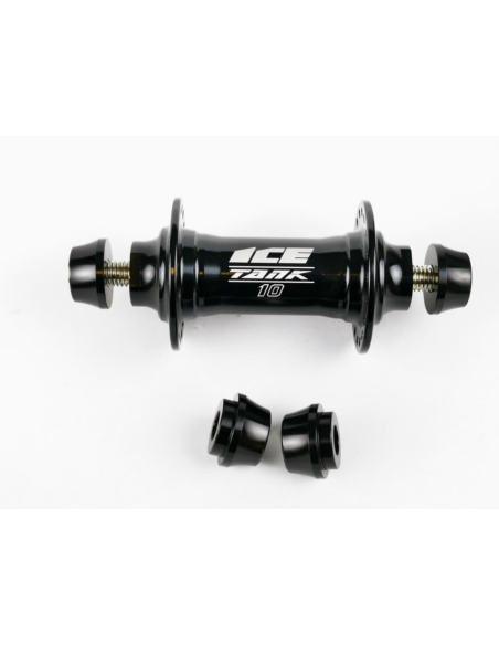 Moyeu Avant BMX ICE TANK Ø 10 mm, 36 Trous Noir + Adaptateurs 10/20 mm 2
