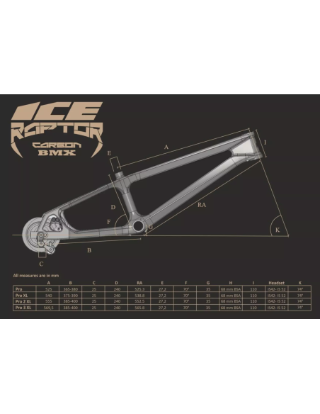 Cadre BMX carbone ICE RAPTOR CITRIK RS Lime/ Noir PRO 2 XL